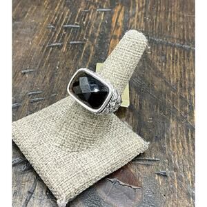 Barse Bansela Rectangle Ring- Smoky Quartz- Silver Overlay- 8-NWT